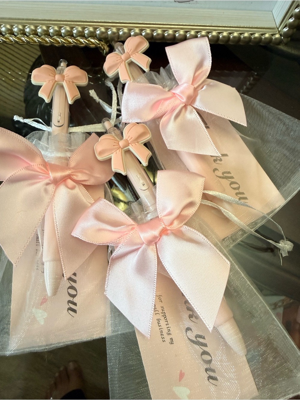 Pink Bow Pens and thank you card 3 sets